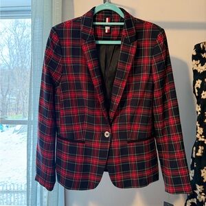Tommy Hilfiger Red and Black Plaid Blazer